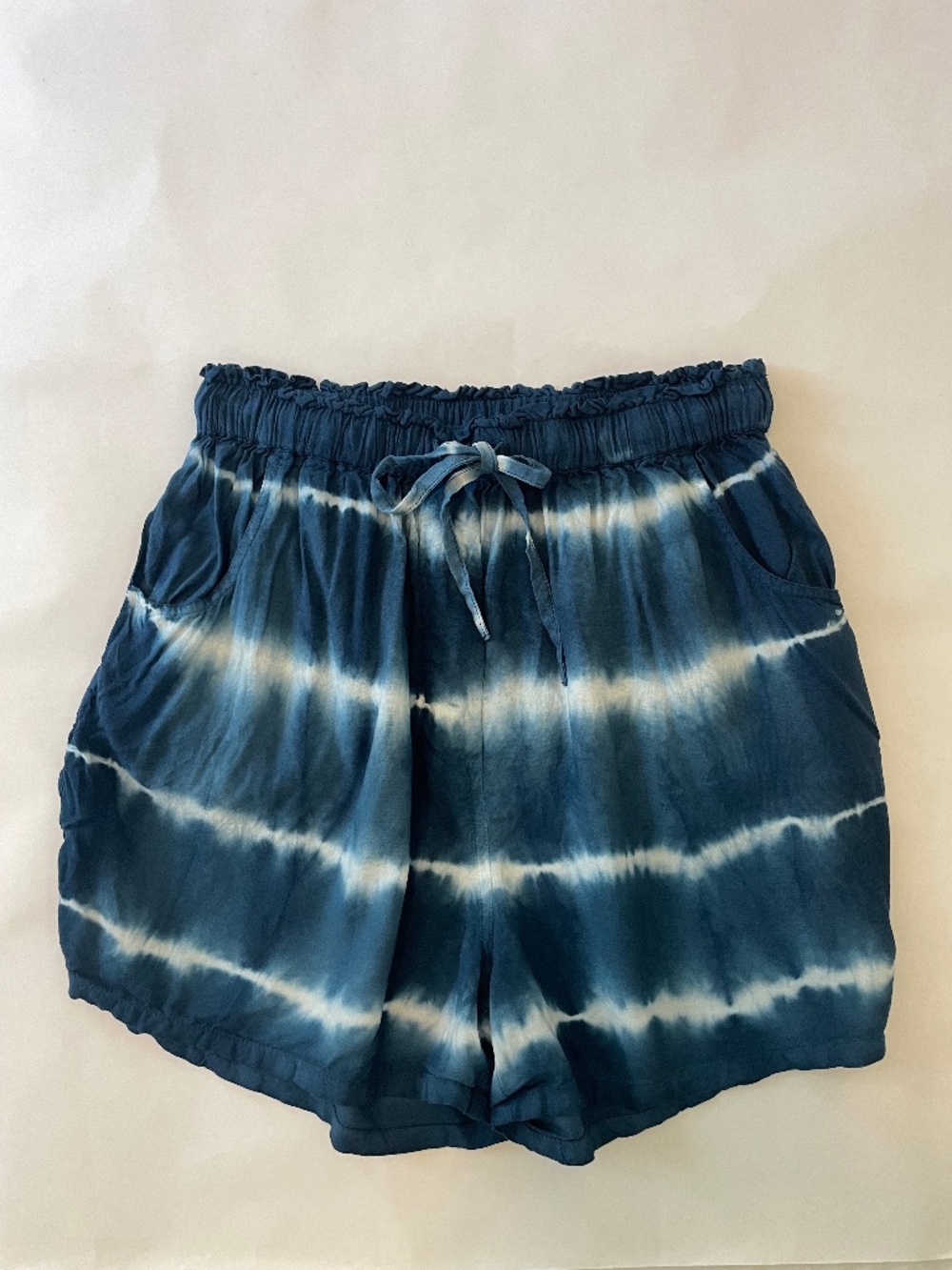 Jen's Pirate Booty Blue Indigo Shabori Tie Dye Pull On Shorts, Bohemian Sz Small